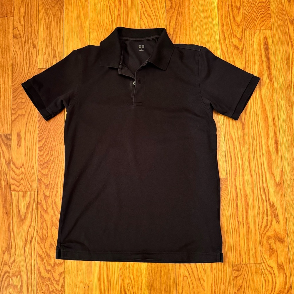 Men’s Uniqlo Short Sleeves Pique Polo Short Sleeves Faded Black Shirt Medium M